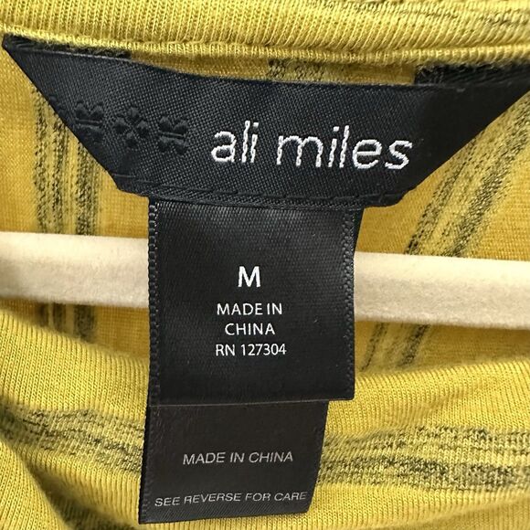 Ali Miles Top Med Yellow-Green Knit Cowl Neck Artsy Lagenlook Striped - Picture 2 of 8